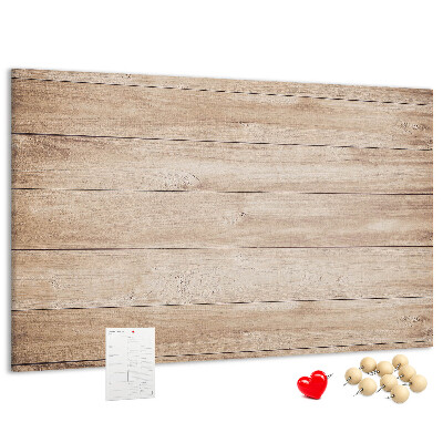 Tablero de corcho decorado de madera natural en tonos cálidos
