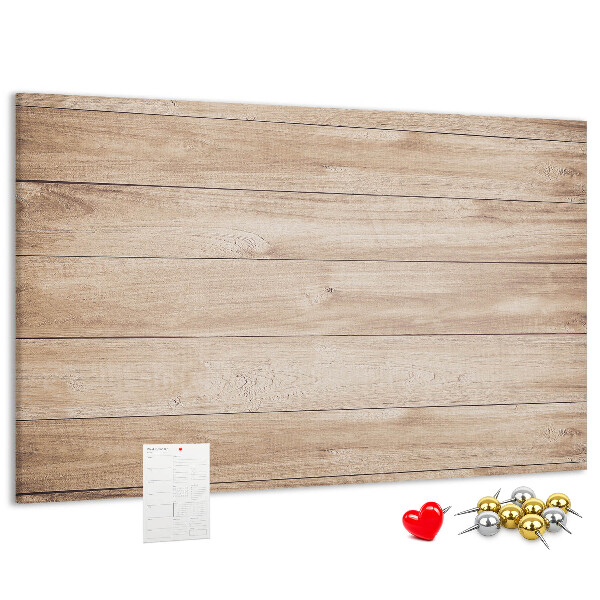 Tablero de corcho decorado de madera natural en tonos cálidos