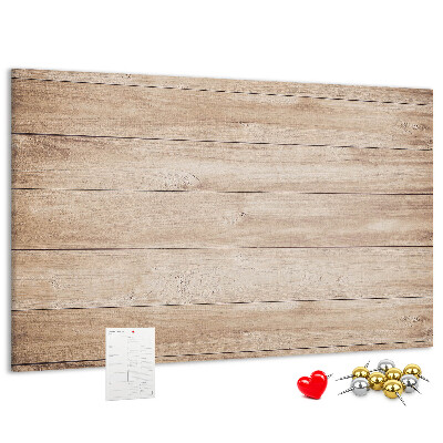 Tablero de corcho decorado de madera natural en tonos cálidos