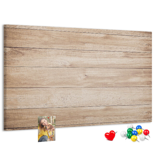 Tablero de corcho decorado de madera natural en tonos cálidos