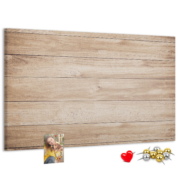 Tablero de corcho decorado de madera natural en tonos cálidos