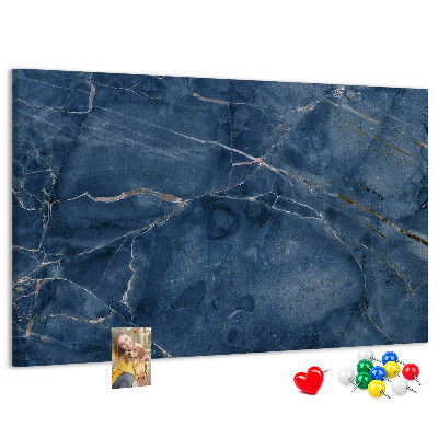 Pizarra de corcho con diseño de mármol azul marino y vetas claras
