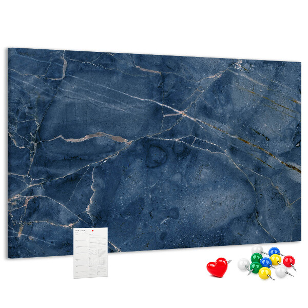 Pizarra de corcho con diseño de mármol azul marino y vetas claras