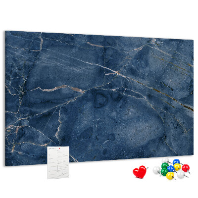 Pizarra de corcho con diseño de mármol azul marino y vetas claras