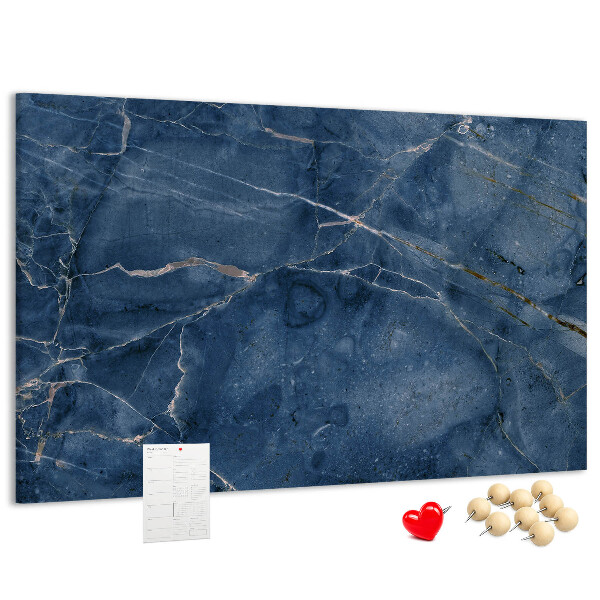 Pizarra de corcho con diseño de mármol azul marino y vetas claras