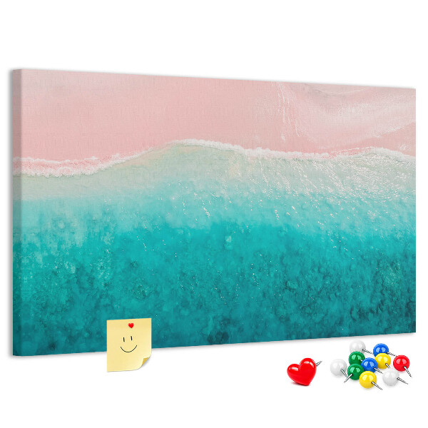 Pizarra de corcho Olas del océano sobre un fondo rosa