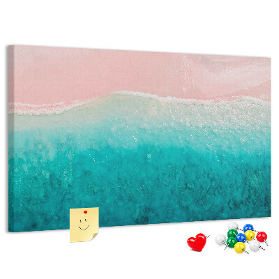 Pizarra de corcho Olas del océano sobre un fondo rosa