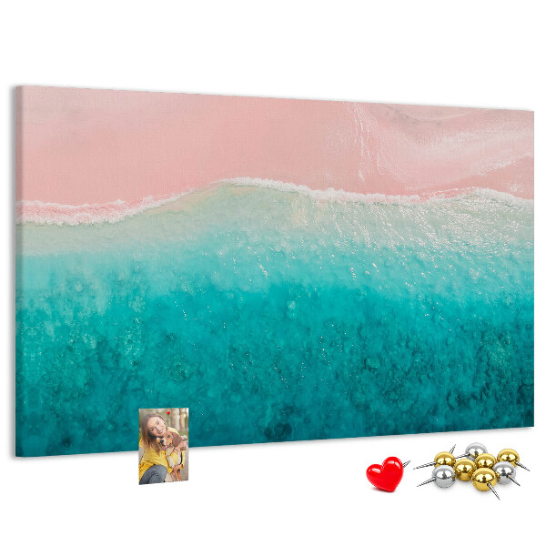 Pizarra de corcho Olas del océano sobre un fondo rosa