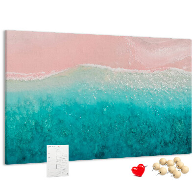 Pizarra de corcho Olas del océano sobre un fondo rosa