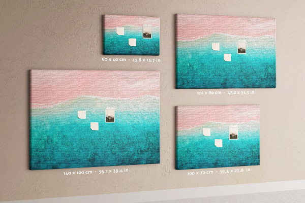 Pizarra de corcho Olas del océano sobre un fondo rosa