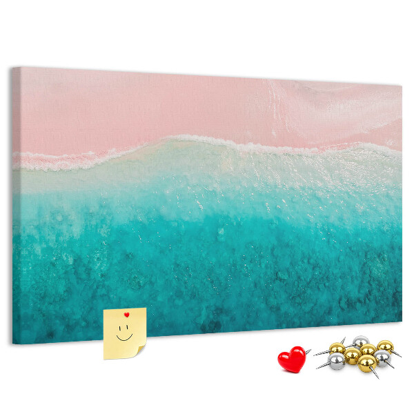 Pizarra de corcho Olas del océano sobre un fondo rosa
