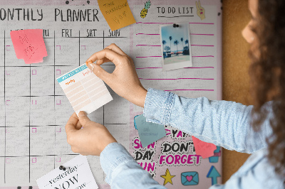 Tablero de corcho decorativo agenda mensual con motivos coloridos