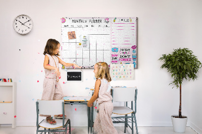 Tablero de corcho decorativo agenda mensual con motivos coloridos
