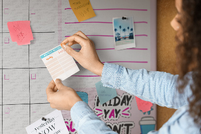 Tablero de corcho decorativo agenda mensual con motivos coloridos
