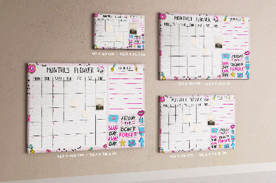 Tablero de corcho decorativo agenda mensual con motivos coloridos