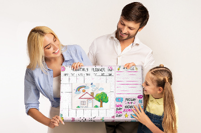 Tablero de corcho decorativo agenda mensual con motivos coloridos