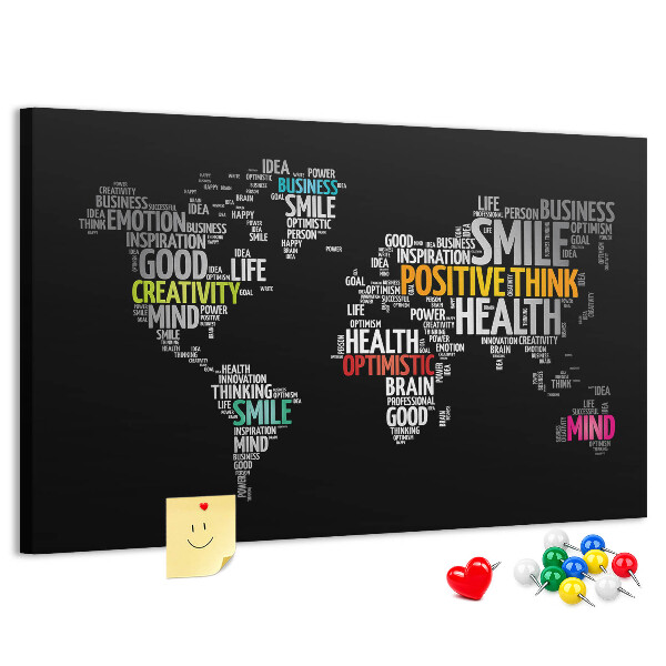 Tablero de corcho decorativo con diseño de mapa del mundo y lemas motivacionales
