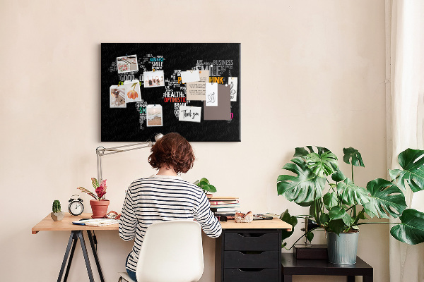 Tablero de corcho decorativo con diseño de mapa del mundo y lemas motivacionales