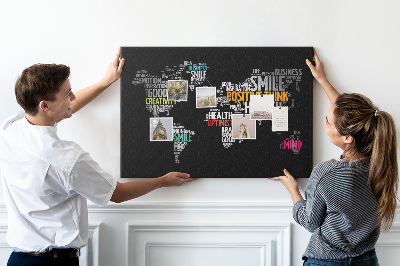 Tablero de corcho decorativo con diseño de mapa del mundo y lemas motivacionales