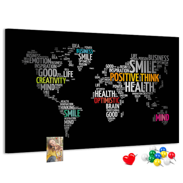 Tablero de corcho decorativo con diseño de mapa del mundo y lemas motivacionales