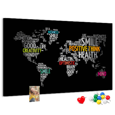 Tablero de corcho decorativo con diseño de mapa del mundo y lemas motivacionales