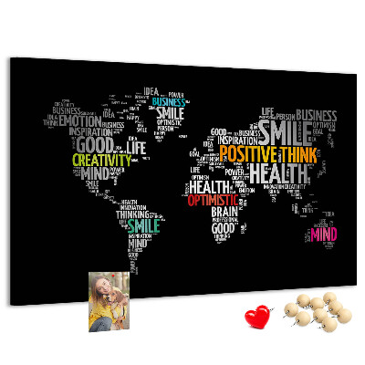 Tablero de corcho decorativo con diseño de mapa del mundo y lemas motivacionales