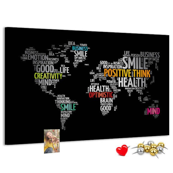 Tablero de corcho decorativo con diseño de mapa del mundo y lemas motivacionales