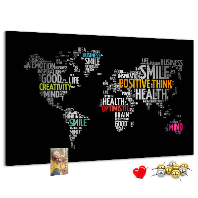 Tablero de corcho decorativo con diseño de mapa del mundo y lemas motivacionales