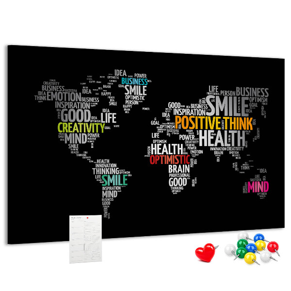 Tablero de corcho decorativo con diseño de mapa del mundo y lemas motivacionales