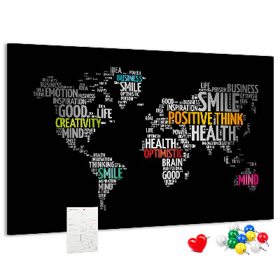 Tablero de corcho decorativo con diseño de mapa del mundo y lemas motivacionales