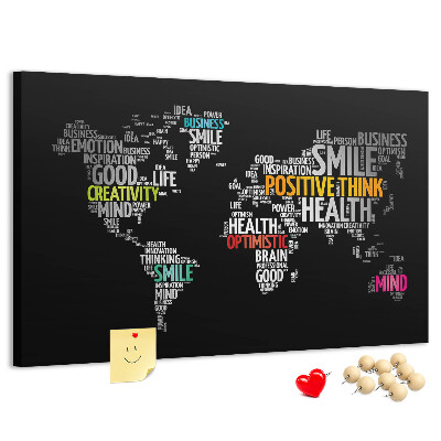 Tablero de corcho decorativo con diseño de mapa del mundo y lemas motivacionales