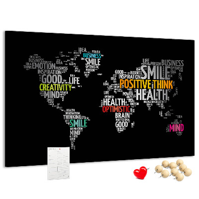 Tablero de corcho decorativo con diseño de mapa del mundo y lemas motivacionales