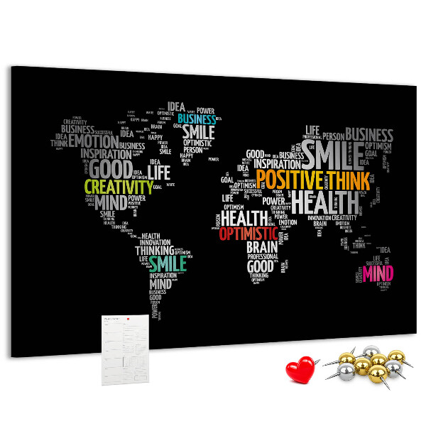 Tablero de corcho decorativo con diseño de mapa del mundo y lemas motivacionales