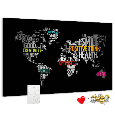 Tablero de corcho decorativo con diseño de mapa del mundo y lemas motivacionales