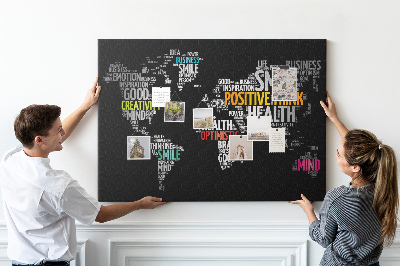 Tablero de corcho decorativo con diseño de mapa del mundo y lemas motivacionales