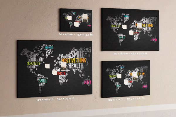 Tablero de corcho decorativo con diseño de mapa del mundo y lemas motivacionales