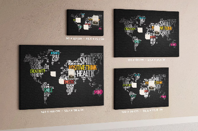 Tablero de corcho decorativo con diseño de mapa del mundo y lemas motivacionales