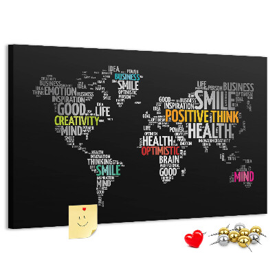 Tablero de corcho decorativo con diseño de mapa del mundo y lemas motivacionales