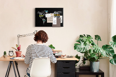 Tablero de corcho decorativo con diseño de mapa del mundo y lemas motivacionales