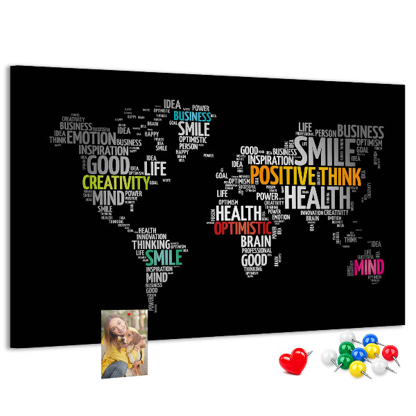 Tablero de corcho decorativo con diseño de mapa del mundo y lemas motivacionales