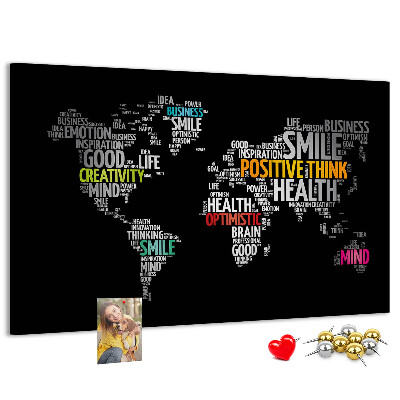 Tablero de corcho decorativo con diseño de mapa del mundo y lemas motivacionales