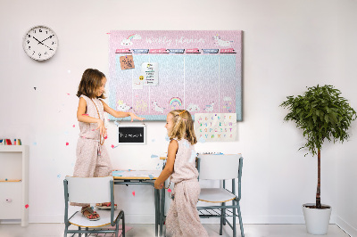 Tablero de anuncios agenda semanal con diseño de unicornios coloridos