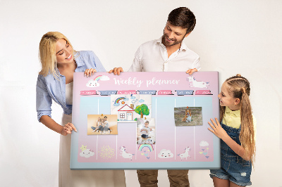 Tablero de anuncios agenda semanal con diseño de unicornios coloridos