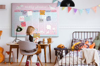 Tablero de anuncios agenda semanal con diseño de unicornios coloridos