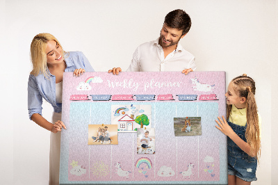 Tablero de anuncios agenda semanal con diseño de unicornios coloridos