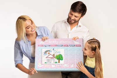 Tablero de anuncios agenda semanal con diseño de unicornios coloridos