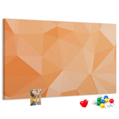 Pizarra de corcho con diseño de triángulos en tonos geométricos naranja
