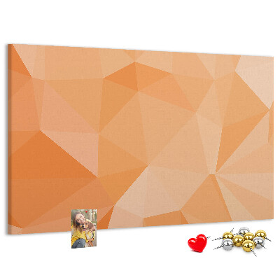 Pizarra de corcho con diseño de triángulos en tonos geométricos naranja