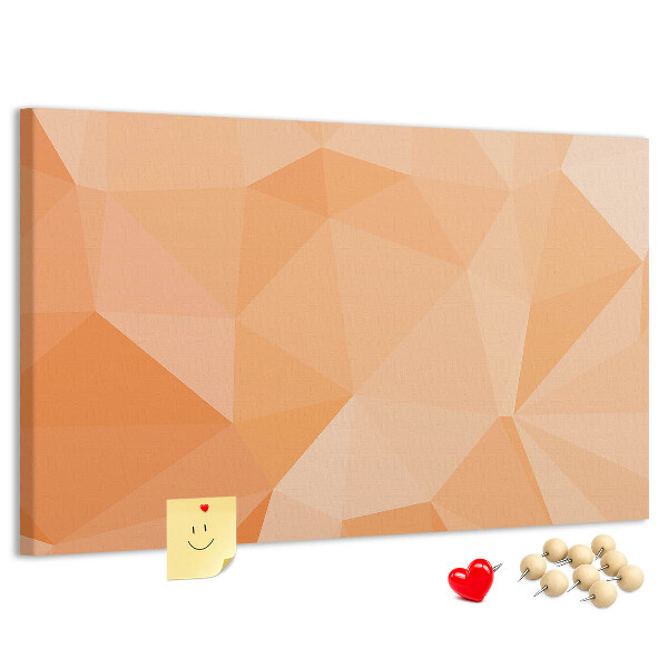 Pizarra de corcho con diseño de triángulos en tonos geométricos naranja