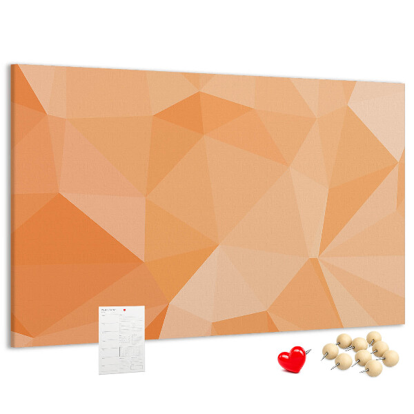 Pizarra de corcho con diseño de triángulos en tonos geométricos naranja